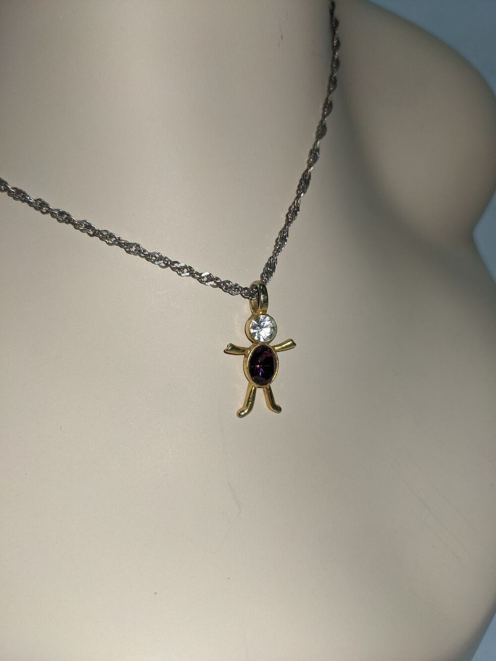 Vintage PSCO 1997 Girl Boy Stick Figure CHARM Purple White Gems Golden
